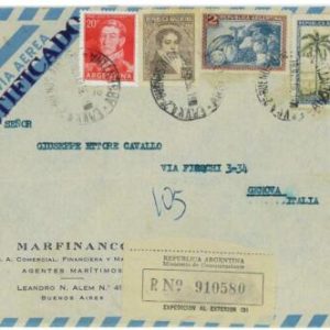 aa3081 - ARGENTINA - POSTAL HISTORY - Registered COVER to ITALY  1956