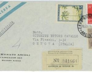 aa3082 - ARGENTINA - POSTAL HISTORY - Registered COVER to ITALY  1956