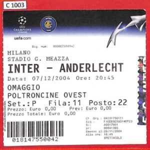 C1003 - Collectible FOOTBALL TICKET stub - UEFA CUP 2004:  INTER vs Anderlecht