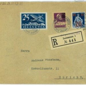 P0029 - Switzerland - POSTAL HISTORY - SBHV # F5 + on SF# 24.4 Registered Cover