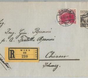 75012 - AUSTRIA - POSTAL HISTORY - Registered COVER to SWITZERLAND 1931