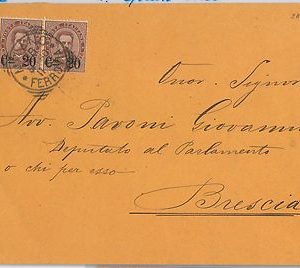 ITALIA REGNO: storia postale - Sass 57 coppia su BUSTA da MILANO a BRESCIA 1890
