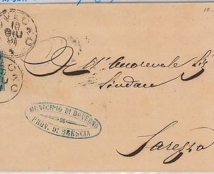 ITALIA REGNO: storia postale - Sass 56 MBC su BUSTA da BOVEGNO ( BRESCIA) 1891