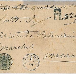 ITALIA REGNO:  storia postale - BUSTA RACCOMANDATA da Recanati a Macerata - 1898