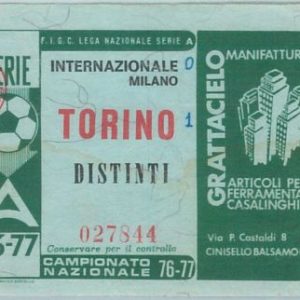 68409 - BIGLIETTO PARTITA CALCIO  Scudetto 1976 - 77 : INTER / Torino