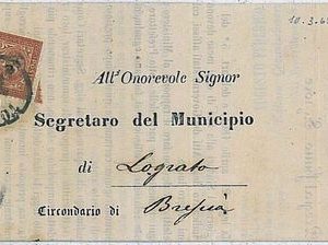 ITALIA REGNO:  Sassone L15 -  ISOLATO  su  circolare - 1865  da TORINO a LOGRATO
