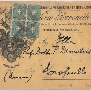 ITALIA REGNO: storia postale - Sass 67 QUARTINA su BUSTA PUBBLICITARIA - TORINO