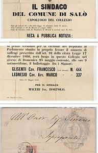 ITALIA REGNO: storia postale -  MANIFESTO da SALO' 1880 --- BELLO!!