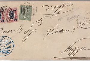 ITALIA REGNO: storia postale - Sass 31  coppia + T14 - MISTA  su BUSTA 1880