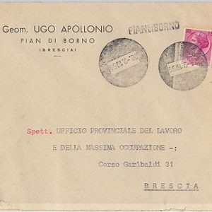 REPUBBLICA - Storia Postale: ANNULLO MUTO EMERGENZA su BUSTA da  PIAN DI BORNO