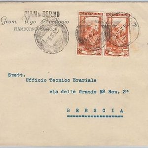 LAVORO - Storia Postale: ANNULLO MUTO EMERGENZA su BUSTA da  PIAN DI BORNO 1952