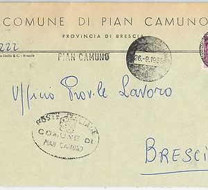 REPUBBLICA - Storia Postale: ANNULLO MUTO EMERGENZA su BUSTA da PIAN CAMUNO 1959