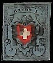 94990gB - SWITZERLAND -  STAMP  - Zumstein # 15 II -  USED - DEFECTIVE