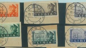 87976 - Colonie: LIBIA - FRANCOBOLLI - Sassone 171/7 + Aerea USATI su frammenti
