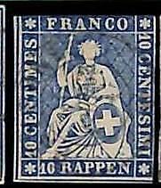 94995aF - SWITZERLAND - STAMP - Zumstein # 23 Green Thread  / Medium  Paper USED