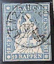 94994gA - SWITZERLAND - STAMP - Zumstein # 23ca  Red Thread  / Thin Paper USED