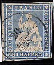 94994fA - SWITZERLAND - STAMP - Zumstein # 23cb  Red Thread  / Medium Paper USED