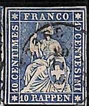 94994eE - SWITZERLAND - STAMP - Zumstein # 23cb  Red Thread  / Medium Paper USED