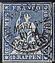 94994eD - SWITZERLAND - STAMP - Zumstein # 23cb  Red Thread  / Medium Paper USED