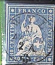 94994eC - SWITZERLAND - STAMP - Zumstein # 23cb  Red Thread  / Medium Paper USED