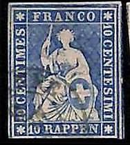 94994eA - SWITZERLAND - STAMP - Zumstein # 23cb  Red Thread  / Medium Paper USED