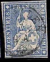 94994eB - SWITZERLAND - STAMP - Zumstein # 23cb  Red Thread  / Medium Paper USED