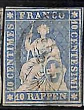 94994cC - SWITZERLAND - STAMP - Zumstein # 23cb  Red Thread  / Medium Paper USED