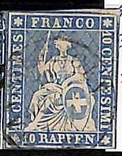 94994cE - SWITZERLAND - STAMP - Zumstein # 23cb  Red Thread  / Medium Paper USED