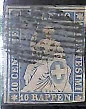 94994cB - SWITZERLAND - STAMP - Zumstein # 23cb  Red Thread  / Medium Paper USED