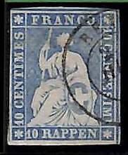 94994cA - SWITZERLAND - STAMP - Zumstein # 23cb  Red Thread  / Medium Paper USED