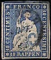 94994b - SWITZERLAND - STAMP - Zumstein # 23cb  Red Thread  / Medium Paper USED