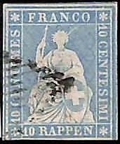 94994b - SWITZERLAND - STAMP - Zumstein # 23ca  Red Thread  / Thin Paper USED