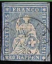 94994aC - SWITZERLAND - STAMP - Zumstein # 23ca  Red Thread  / Thin Paper USED
