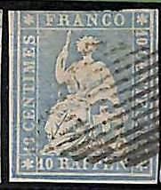 94994aB - SWITZERLAND - STAMP - Zumstein # 23ca  Red Thread  / Thin Paper USED