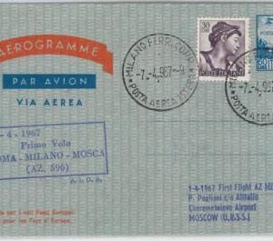 50091 ITALY Rome / Moscow- AIRMAIL 1st FLIGHT COVER aerogramme-Pellegrini#667 BD