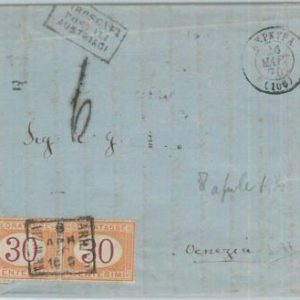 76141 - GREECE  - Postal History -  COVER from KERKIRA to ITALY - TAXED! 1870