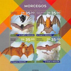 A9245 - S.TOME E PRINCIPE - ERROR MISPERF Stamp Sheet 2021 - BIRDS, BAT