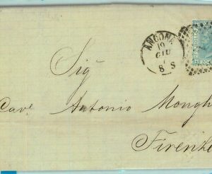 97262 - REGNO - STORIA POSTALE - Sass # L28 su busta  ANNULLO NUMERALE Ancona