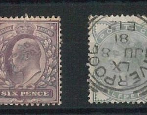56178 - GB   - POSTAL HISTORY:  2 stamps with partial LETTER WATERMARK