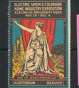 55206  -  VINTAGE  POSTER STAMP Label - USA: ELECTRIC EXPOSITION  Denver