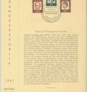 79281 -  GERMANY - POSTAL HISTORY - OFFICIAL POST  Fdc CARD  1961 - GOETHE