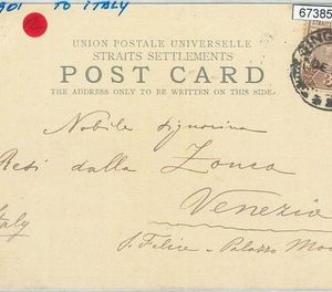 67385 - SINGAPORE  - Postal History -  POSTCARD to VENICE Itlay 1901
