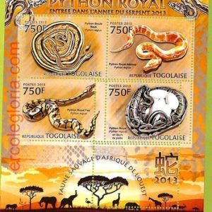 B1109 - TOGO  - ERROR MISPERF Stamp Sheet - 2013 - Reptiles, Snakes