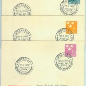 89040 -  SWEDEN - POSTAL HISTORY -   SET of 3 Registered FDC COVERS 1939