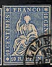 94991dB - SWITZERLAND - STAMP - Zumstein # 23 Green Thread  / Thick Paper USED