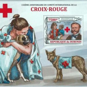 A1481- BURUNDI, ERROR, МISPER, Souvenir sheet: 2013 Dunant, Red Cross, Dogs
