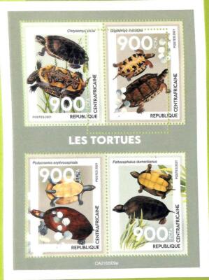A7576   CENTRAFRICAINE- ERROR MISPERF Stamp Sheet  2021 ANIMAL Turtles TORTOISE