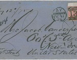 28346  GB -  POSTAL HISTORY - COVER SG 143 single use EDINBURGH to NEW YORK 1875