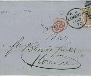 28348  - GB -  POSTAL HISTORY - COVER : SG 122 plate 11 - LONDON to FIRENZE 1872