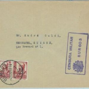 66913 - SPAIN - Postal History - COVER with CENSURA MILITAR to SWITZERLAND 1937
